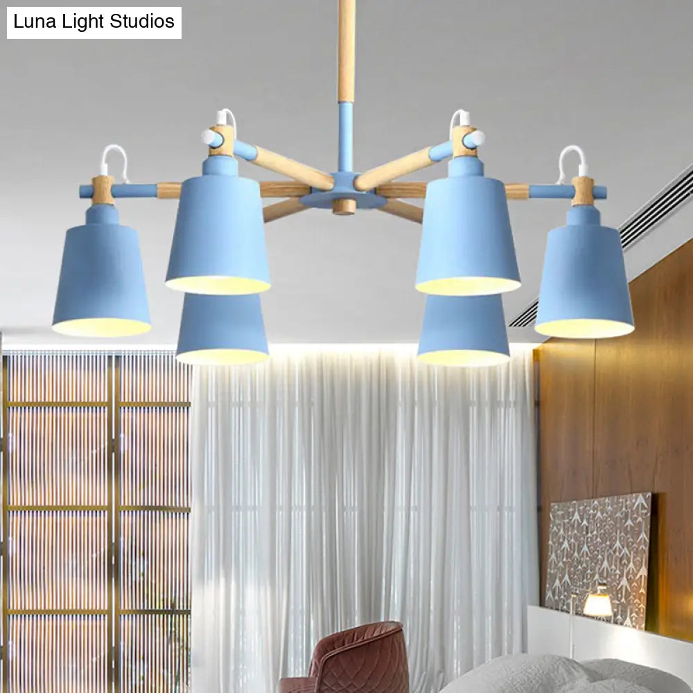 6-Light Macaron Baby Bedroom Chandelier - Metal & Wood Suspension Light