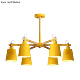 6-Light Macaron Baby Bedroom Chandelier - Metal & Wood Suspension Light