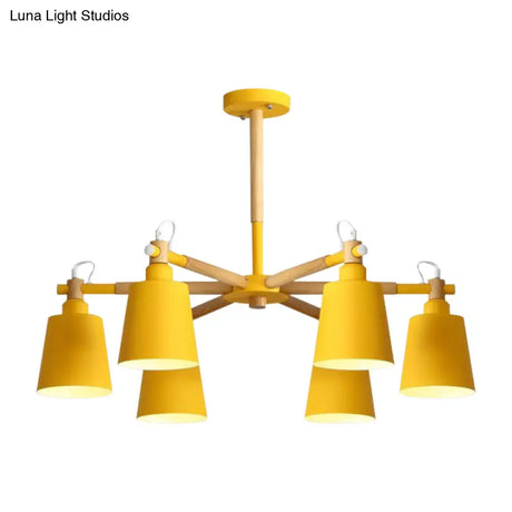 6-Light Macaron Baby Bedroom Chandelier - Metal & Wood Suspension Light