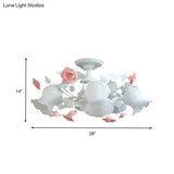 6 - Light Pink Lodge Bedroom Ceiling Fixture With Flower Glass Shade Semi - Flush Mount
