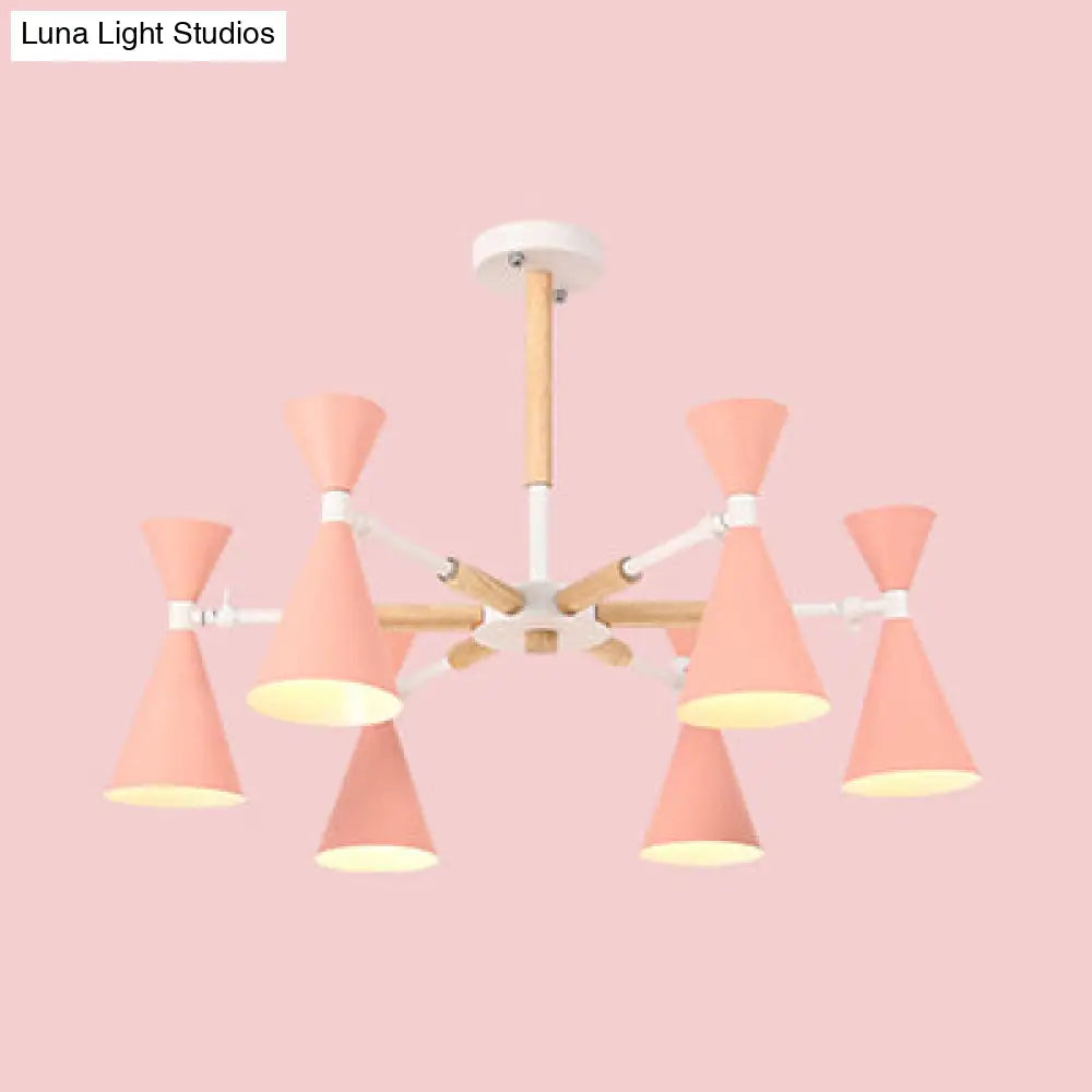 6-Light Scandinavian Hanging Chandelier With Metal Horn Shade For Kids Bedroom