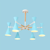 6-Light Scandinavian Hanging Chandelier With Metal Horn Shade For Kids Bedroom Blue