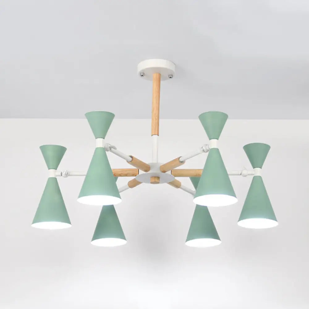 6-Light Scandinavian Hanging Chandelier With Metal Horn Shade For Kids Bedroom Green