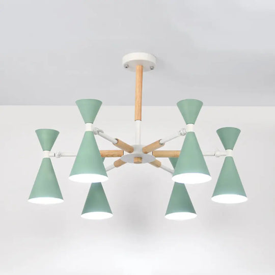 6-Light Scandinavian Hanging Chandelier With Metal Horn Shade For Kids Bedroom Green