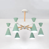 6-Light Scandinavian Hanging Chandelier With Metal Horn Shade For Kids Bedroom Green