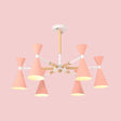 6-Light Scandinavian Hanging Chandelier With Metal Horn Shade For Kids Bedroom Pink