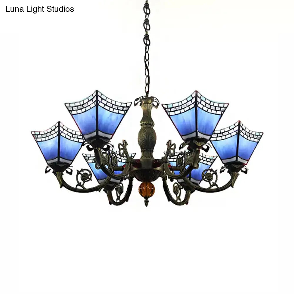6-Light Tiffany-Style Chandelier For Dining Rooms With Chain - Geometric Hanging Fixture And Art