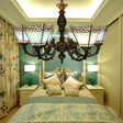 6-Light Tiffany-Style Chandelier For Dining Rooms With Chain - Geometric Hanging Fixture And Art