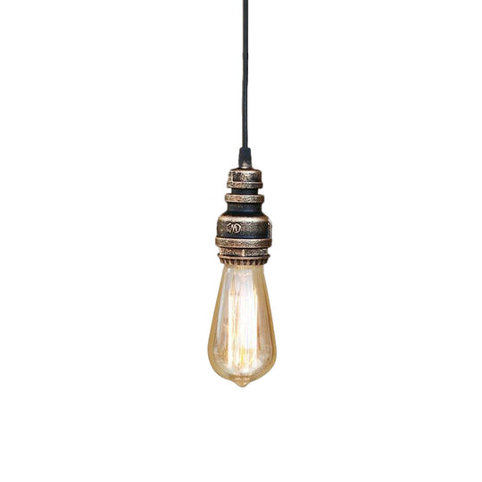 Metal Adjustable Hanging Lamp With Open Bulb - Industrial Stylish Ceiling Fixture (Black/Silver)