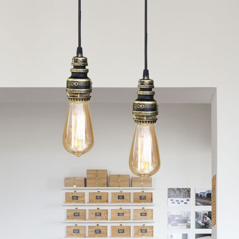 Metal Adjustable Hanging Lamp With Open Bulb - Industrial Stylish Ceiling Fixture (Black/Silver)