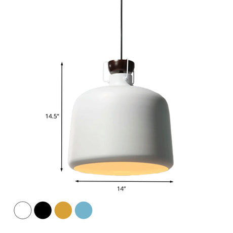 Modern Metal Hanging Pendant Light Fixture - Cylinder Shade Adjustable Cord 1 Bulb White/Black