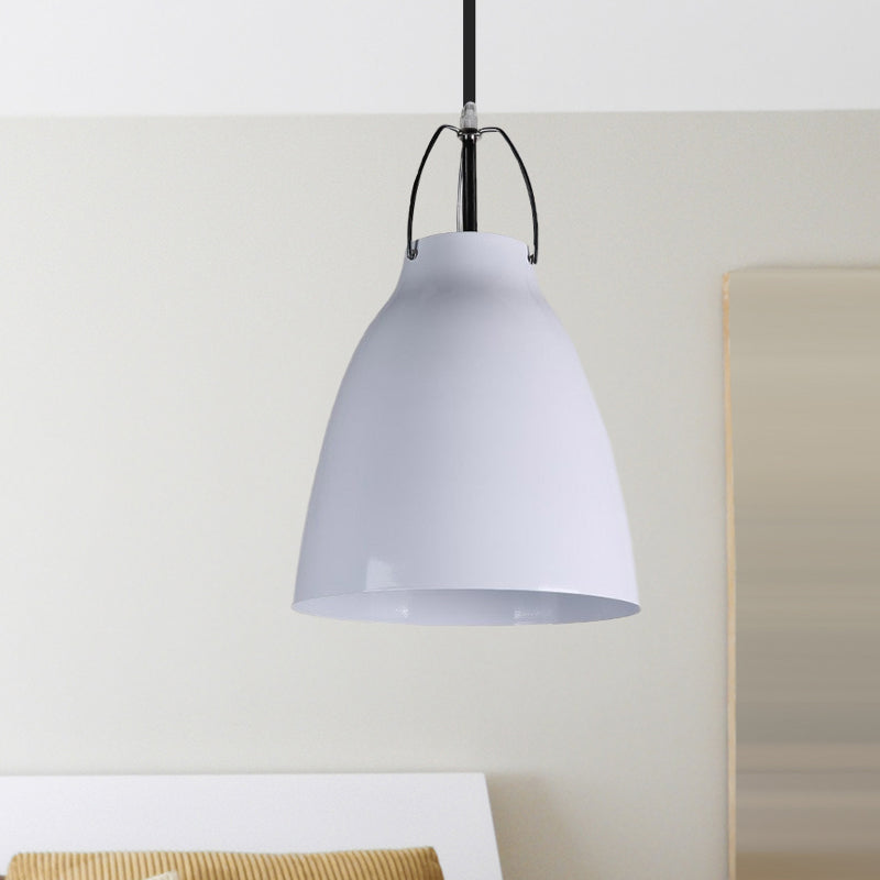 Modern Bell Ceiling Pendant: 1-Head Metallic Hanging Light In Black/White - Dining Room Fixture