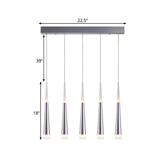 Modern Tapered Hanging Lamp With 5/6 Silver Metal Heads - Stylish Pendant Light For Dining Room In