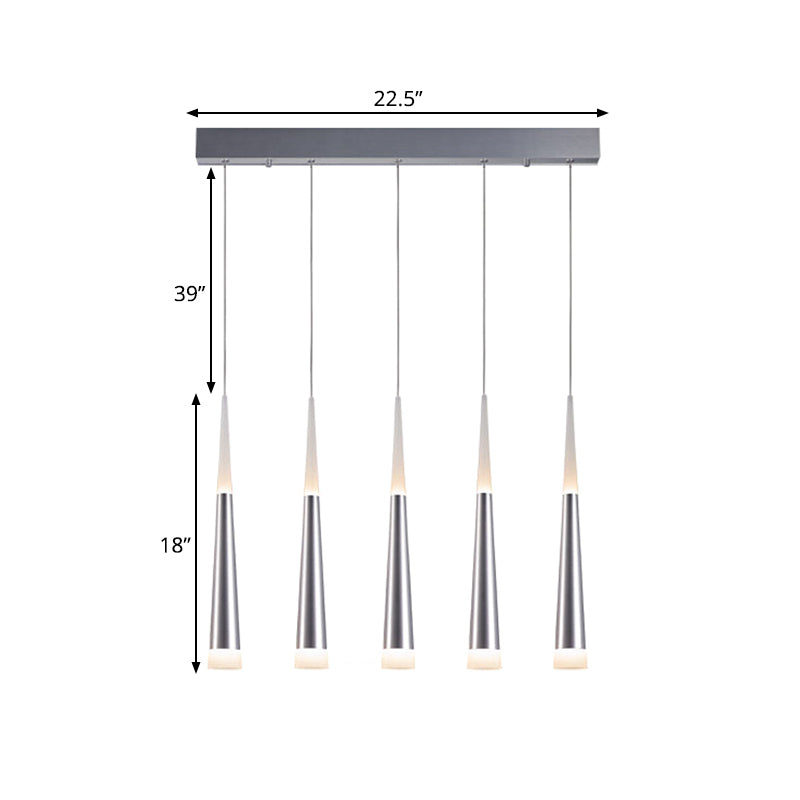 Modern Metal Tapered Hanging Lamp With Silver Pendant Light - 5/6 Heads For Dining Room In