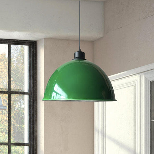 Industrial Style Domed Aluminum Ceiling Fixture - 12.5’/14’ Corded Hanging Lamp In Black/Red