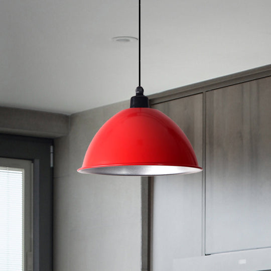 Industrial Style Domed Aluminum Ceiling Fixture - 12.5’/14’ Corded Hanging Lamp In Black/Red