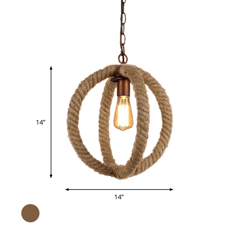 Spherical Hemp Rope Pendant Light: Industrial Chic Kitchen Ceiling Fixture In Beige