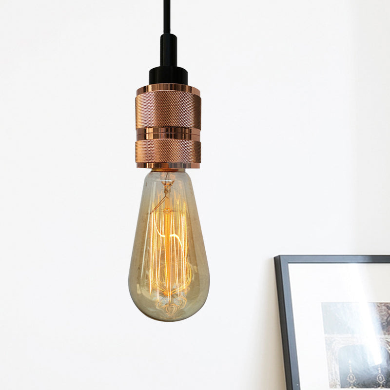Copper/Black Industrial Pendant Light With Adjustable Cord And Exposed Bulb - Perfect For