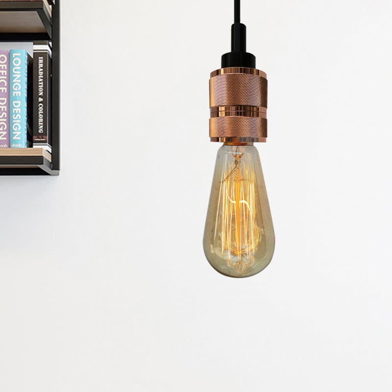 Copper/Black Industrial Pendant Light With Adjustable Cord And Exposed Bulb - Perfect For