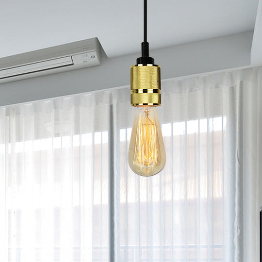 Copper/Black Industrial Pendant Light With Adjustable Cord And Exposed Bulb - Perfect For