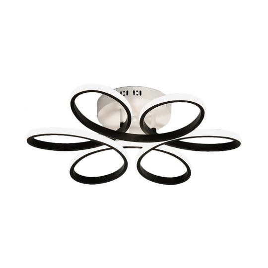 Modern Floral Led Black Flush Mount Light - 23’/29.5’/36’ Wide Semi-Mount Ceiling Fixture