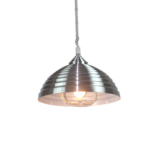 Vintage Rose Red/Nickel Domed Hanging Light Pendant With Ribbed Design - Indoor Metal Lighting 1