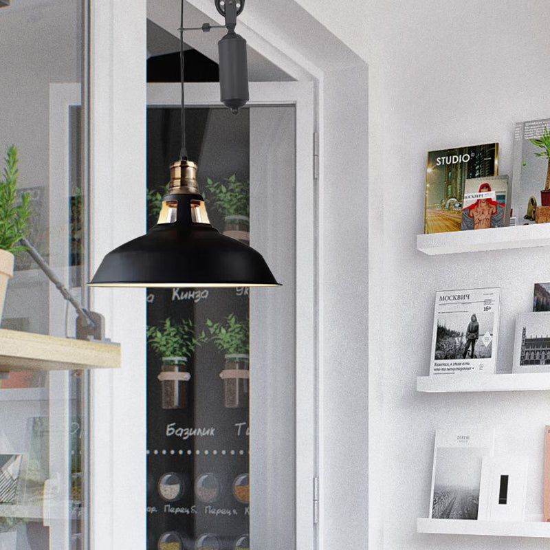 Farmhouse-Style Barn Pendant Ceiling Lamp - Rustic Hanging Light With Pulley For Bedroom