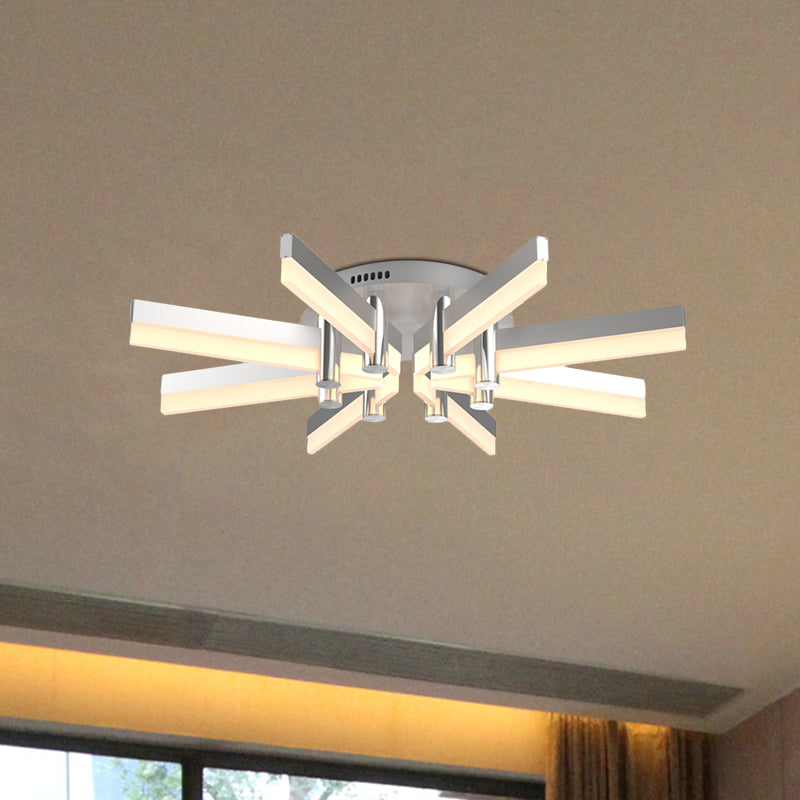 Semi - Mount Sputnik Ceiling Light With Acrylic Shade & Modern Silver Finish - Ideal For Indoor