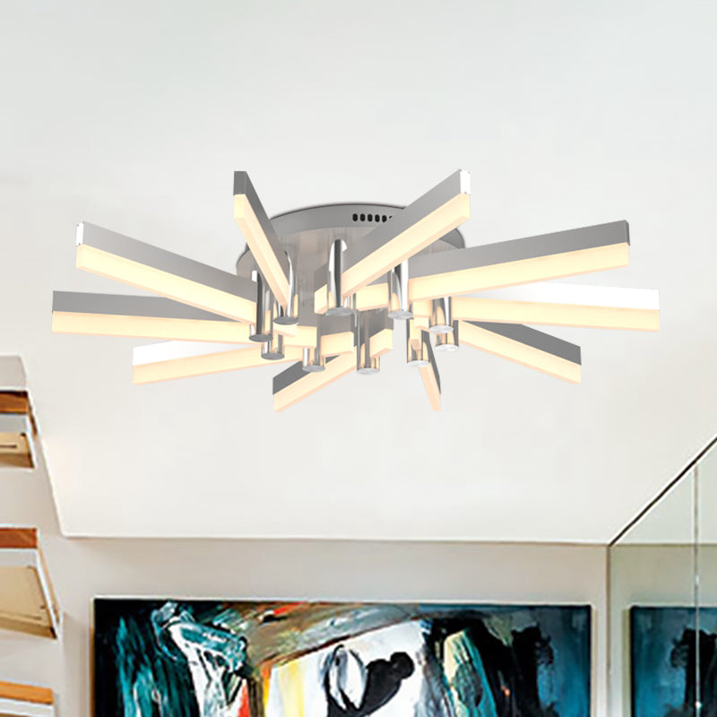 Semi - Mount Sputnik Ceiling Light With Acrylic Shade & Modern Silver Finish - Ideal For Indoor