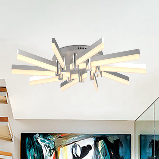 Semi - Mount Sputnik Ceiling Light With Acrylic Shade & Modern Silver Finish - Ideal For Indoor
