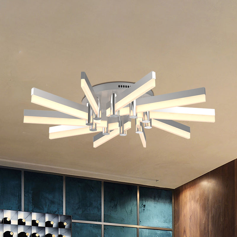 Semi - Mount Sputnik Ceiling Light With Acrylic Shade & Modern Silver Finish - Ideal For Indoor