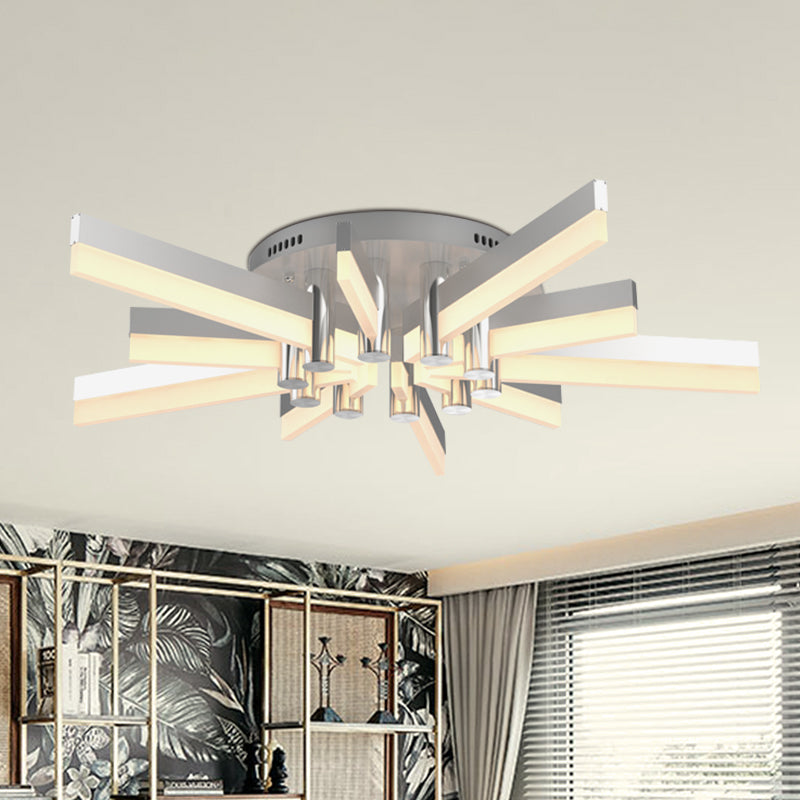 Semi - Mount Sputnik Ceiling Light With Acrylic Shade & Modern Silver Finish - Ideal For Indoor