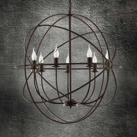 Spherical Wrought Iron Hanging Light - Antique Style Chandelier Lamp With Wire Frame 3/6/7 Lights