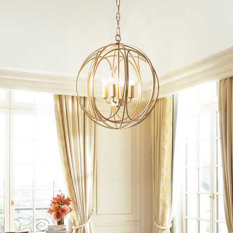 Vintage Style Metallic Orbit Chandelier - Indoor Ceiling Lamp With 3 Lights And Adjustable Chain