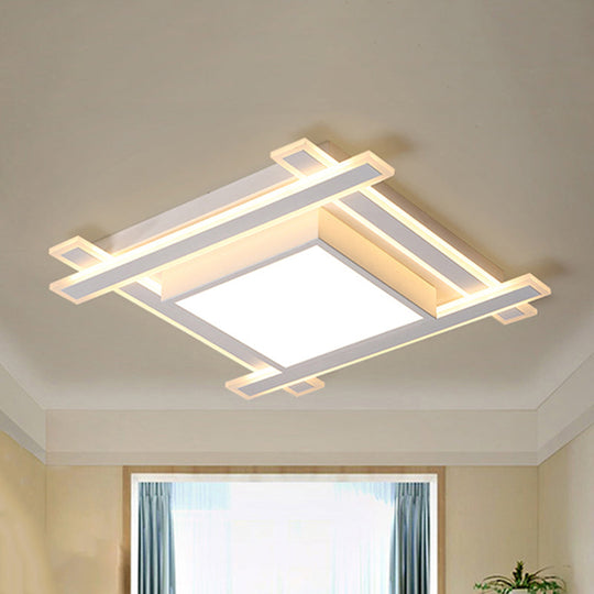 Minimalist Square Flush Pendant Light - 18’/23.5’ Width Led Acrylic Ceiling Fixture In