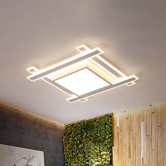 Minimalist Square Flush Pendant Light - 18’/23.5’ Width Led Acrylic Ceiling Fixture In