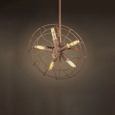 Rustic Wrought Iron Farmhouse Ceiling Light: Fan Shape Wire Frame With 5-Bulb Dark Rust Chandelier