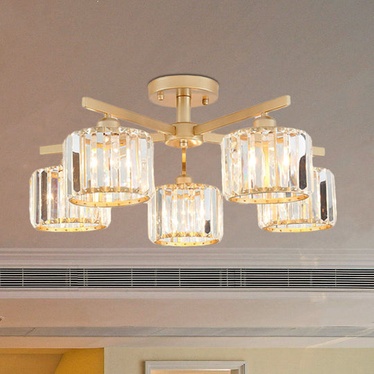 Nordic Crystal Semi Flush Mount Ceiling Light For Bedroom And Living Room - Cylindrical Shade 3/5 -