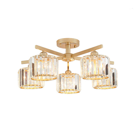 Nordic Crystal Semi Flush Mount Ceiling Light For Bedroom And Living Room - Cylindrical Shade