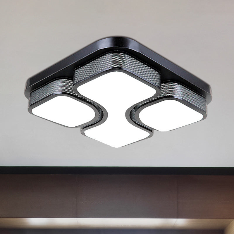 Contemporary Squared Metallic Ceiling Mounted Led Light - 17’/21’ Black/White Flushmount