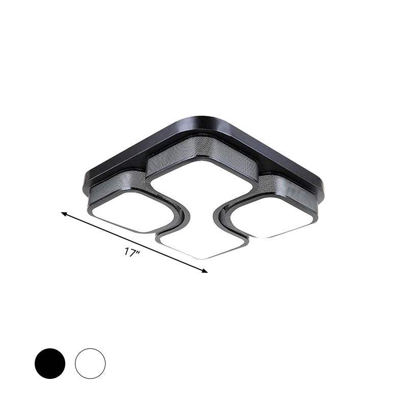 Contemporary Squared Metallic Ceiling Mounted Led Light - 17’/21’ Black/White Flushmount
