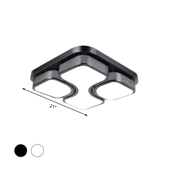 Contemporary Squared Metallic Ceiling Mounted Led Light - 17’/21’ Black/White Flushmount