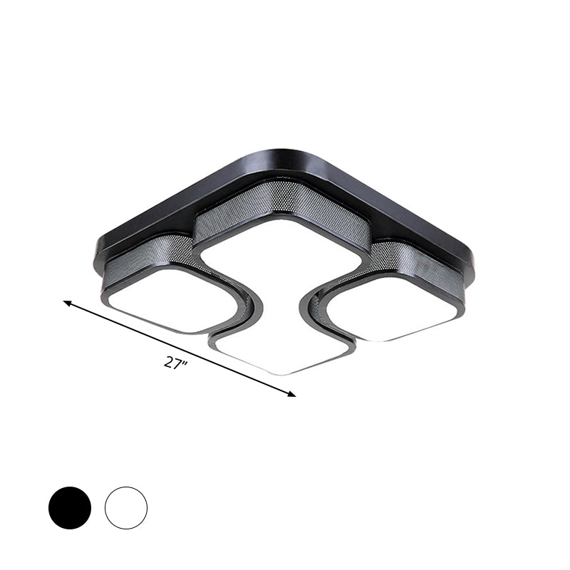 Contemporary Squared Metallic Ceiling Mounted Led Light - 17’/21’ Black/White Flushmount
