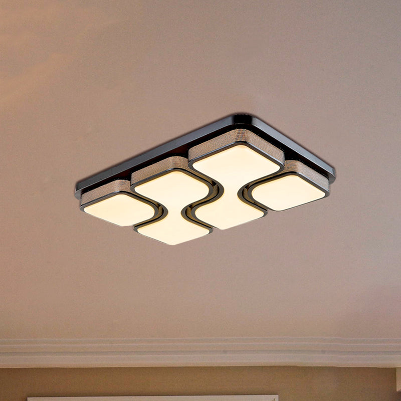Rectangular Flush Mount Ceiling Light With Led Acrylic Fixture - Black/White Simple Design