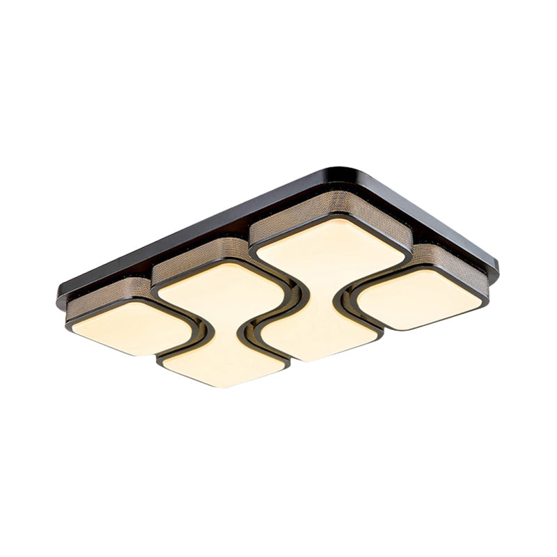 Rectangular Flush Mount Ceiling Light With Led Acrylic Fixture - Black/White Simple Design