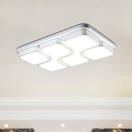 Rectangular Flush Mount Ceiling Light With Led Acrylic Fixture - Black/White Simple Design