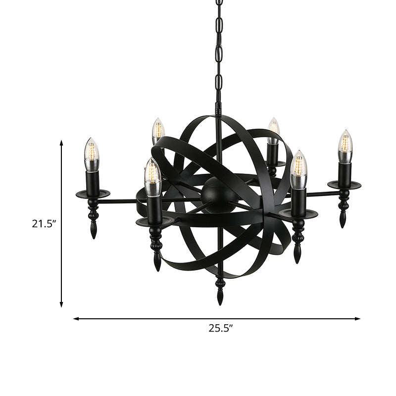 Vintage Style Metal Pendant Light With Candle Design - Orbit Cage Indoor Chandelier (6/8 Lights) In