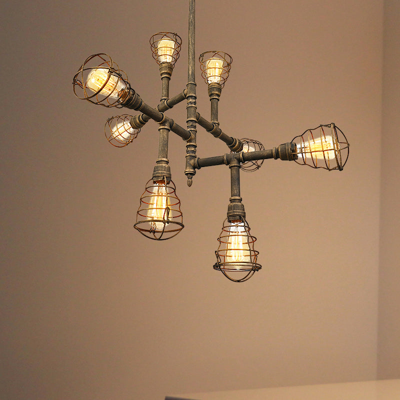 Vintage Bronze Iron Cage Chandelier Lamp - 8/12 Heads Stylish Wire Design Perfect For Dining Room