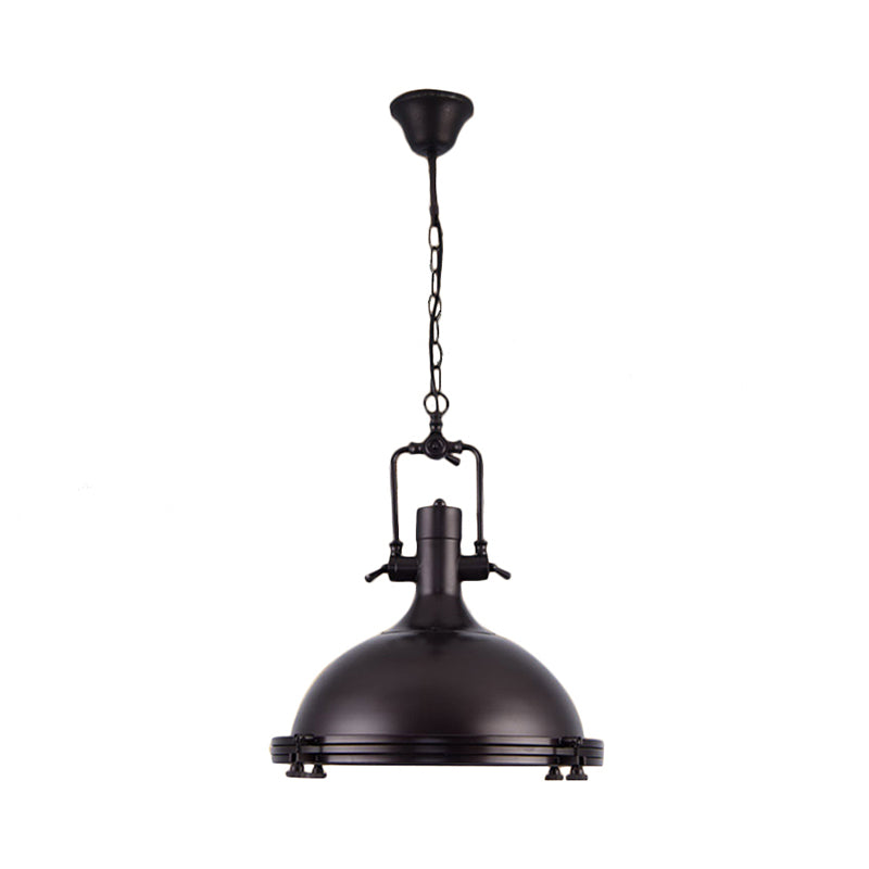 Industrial Dome Hanging Lamp With Frosted Diffuser 1 Light Metal Ceiling In Black/White/Purple For