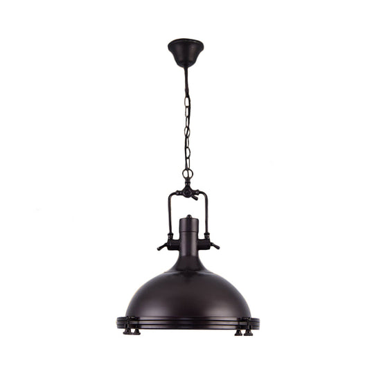 Industrial Dome Hanging Lamp With Frosted Diffuser 1 Light Metal Ceiling In Black/White/Purple For